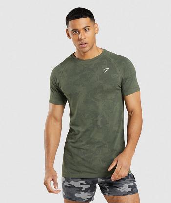Pánské T Shirts Gymshark Geo Seamless Olivy Zelené Černé | CZ 2529CTV